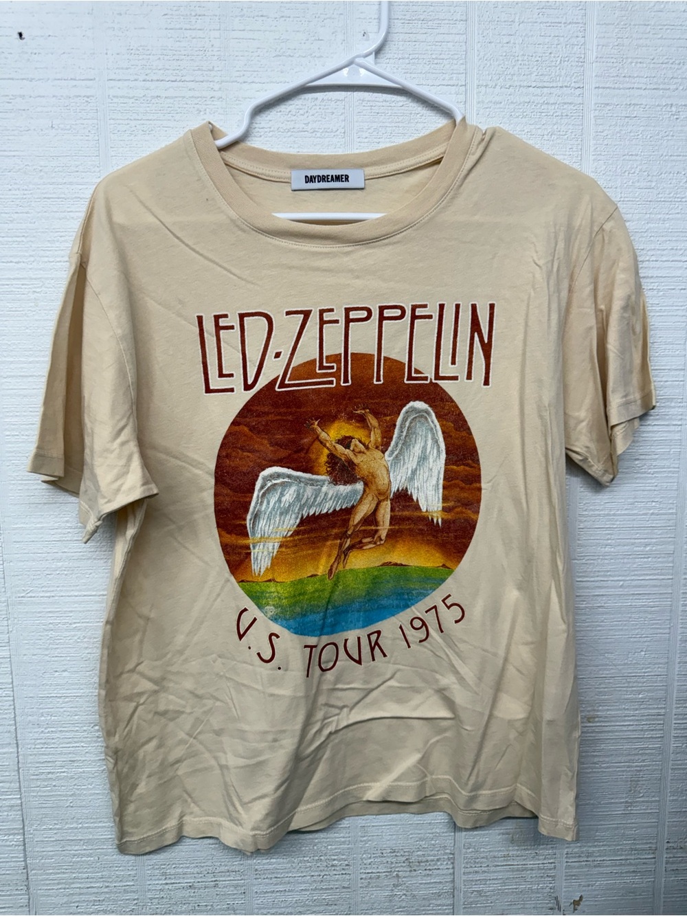 Free People Cream Short Sleeve Graphic Tee with Multicolor Angel Print